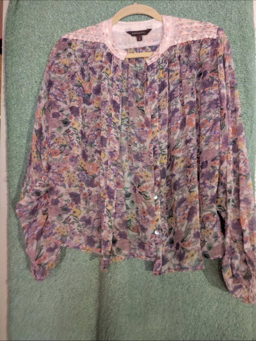 Ranna Gill Lavender Floral Button-Front Blouse